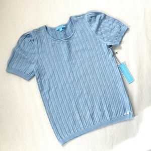 Draper James Short Sleeve Pointelle Sweater in Periwinkle Size S